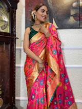 Carrot Pink Banarasi Silk Saree