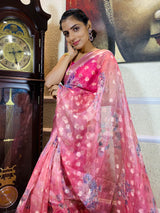 Taffy Pink Organza Silk Saree