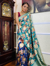 Ocean Navy Blue Designer Banarasi Silk Saree