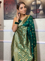 Peacock Green Banarasi Silk Saree