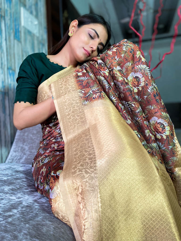 Caramel Brown Uppada Cotton Silk Saree