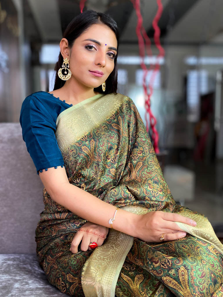 Pine Green Uppada Cotton Silk Saree