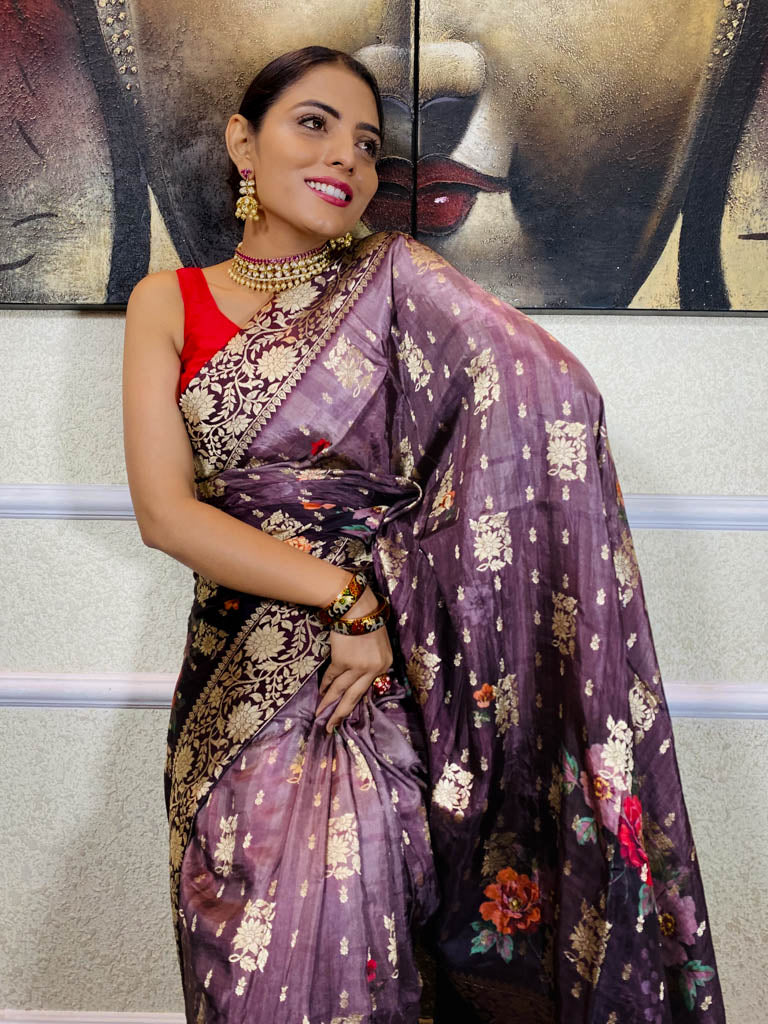 Mauve Violet Designer Banarasi Silk Saree