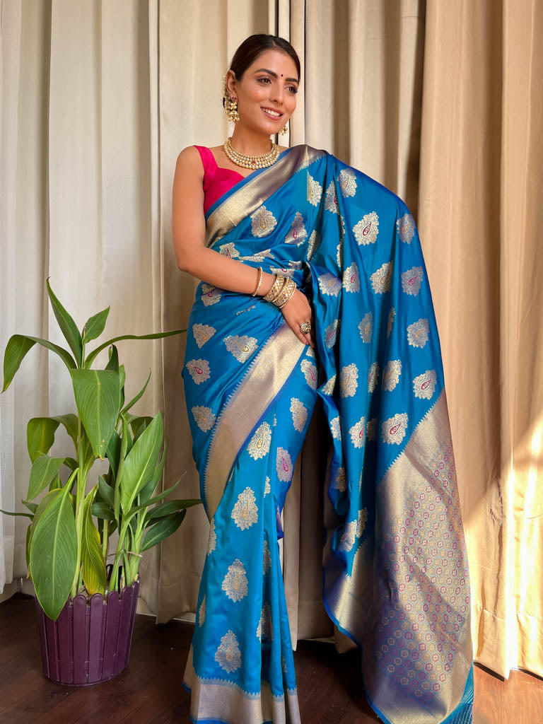 Azure Blue Meenakari Banarasi Silk Saree