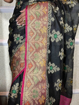 Midnight Black Woven Cotton Silk Saree