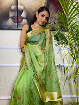 Parakeet Green Organza Silk Saree