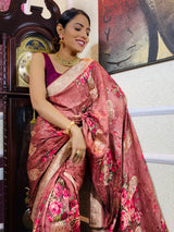 Amber Red Designer Banarasi Silk Saree
