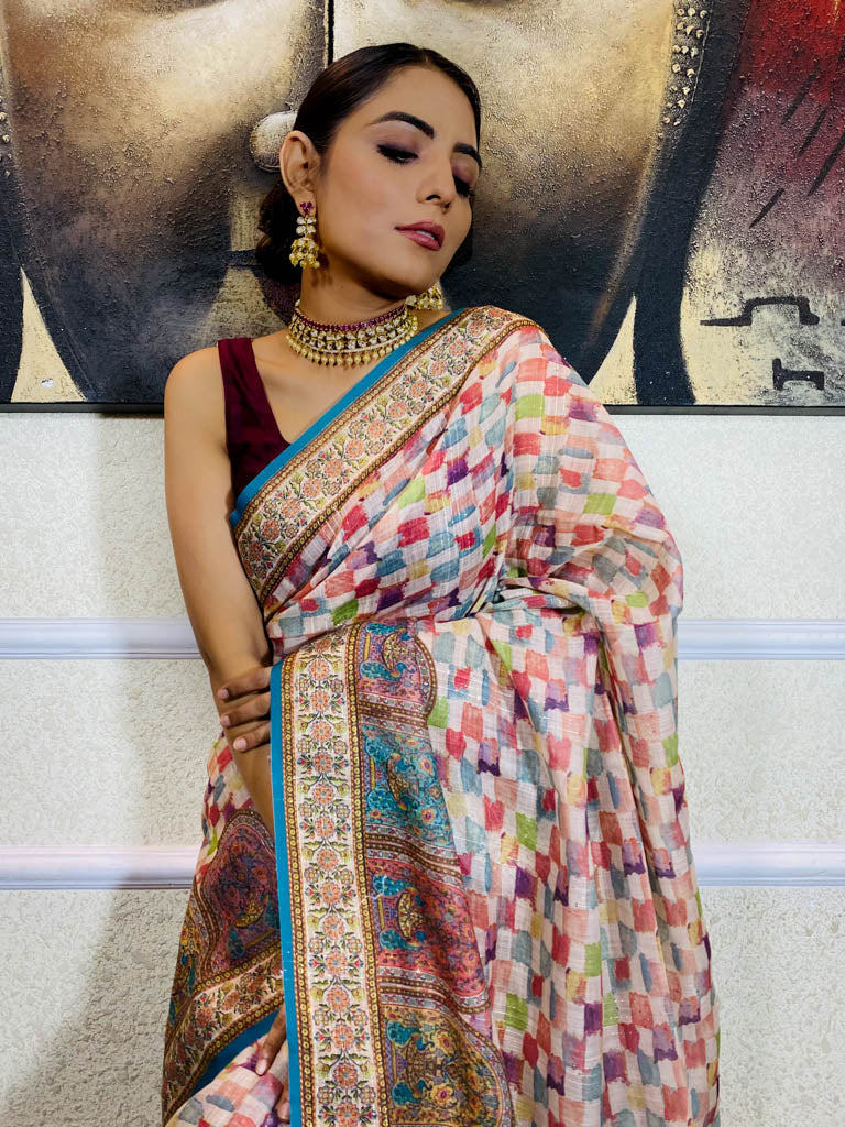 Multi Shade Linen Sequined Saree