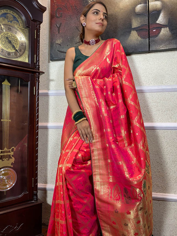 Carrot Red Banarasi Silk Ghatchola Saree