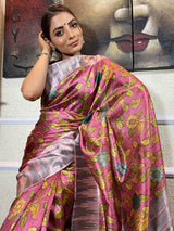Onion Pink Kalamkari Handloom Tussar Silk Saree