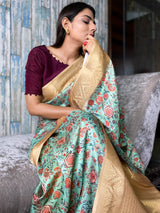 Seafoam Green Uppada Cotton Silk Saree