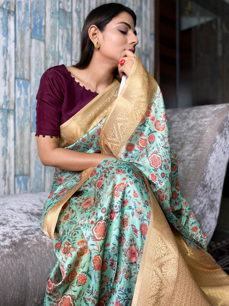 Seafoam Green Uppada Cotton Silk Saree
