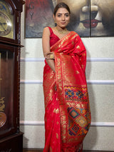 Scarlet Red Banarasi Patola Silk Saree