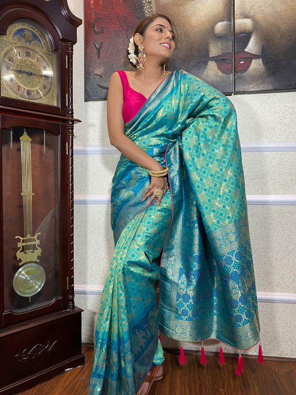 Teal Green Banarasi Ghatchola Handloom Silk Saree