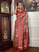 Off White Patola Tussar Silk Saree