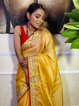 Canary yellow Organza Silk Saree