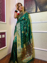 Pine Green Banarasi Patola Silk Saree