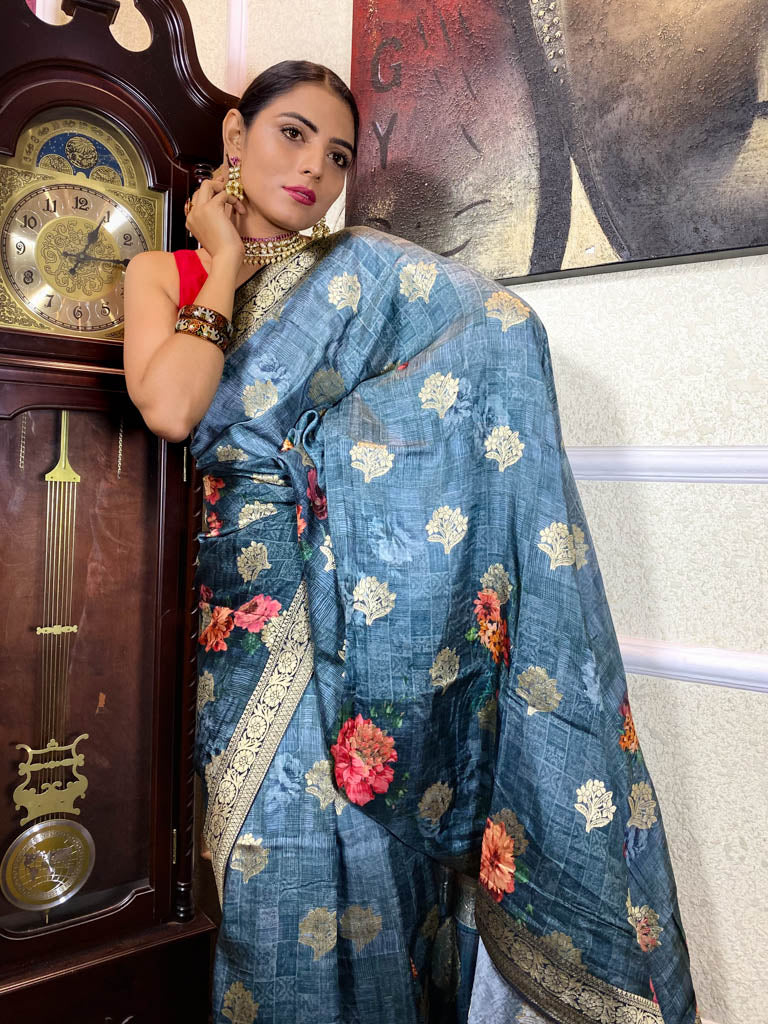 Azure Blue Designer Banarasi Silk Saree