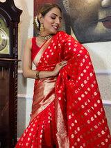 Crimson Red Banarasi Silk Handloom Saree
