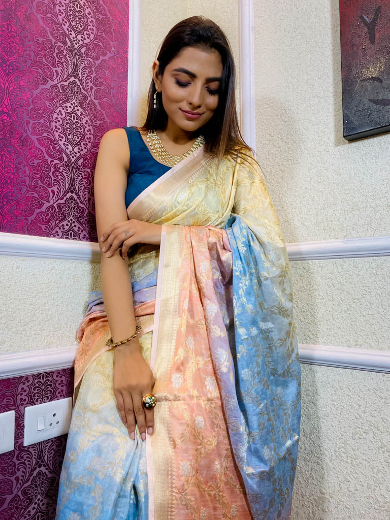 Multi Shade Hand Dyed Banarasi Silk Saree