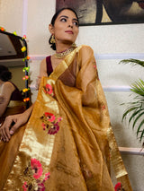 Peanut Brown Organza Silk Saree