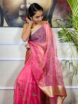 Fuchsia Pink Organza Silk Saree