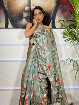 Basil Green Organza Silk Saree