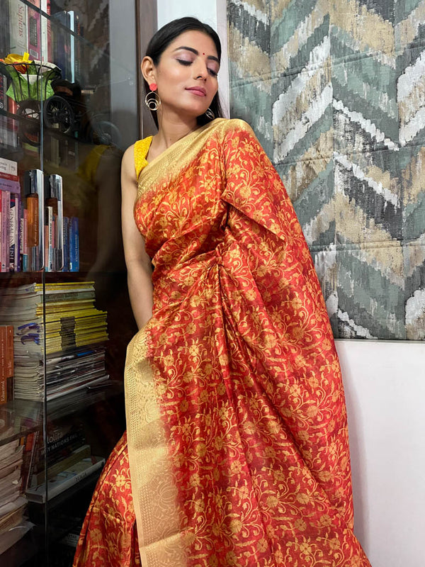 Scarlet Red Uppada Cotton Silk Saree