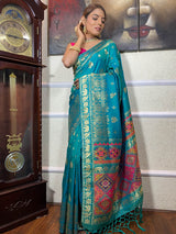 Turquoise Blue Banarasi Patola Silk Saree