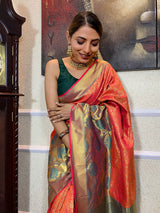 Carrot Orange Katan Silk Banarasi Handloom Saree