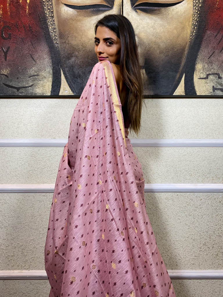 Blush Pink Uppada Cotton Silk Saree