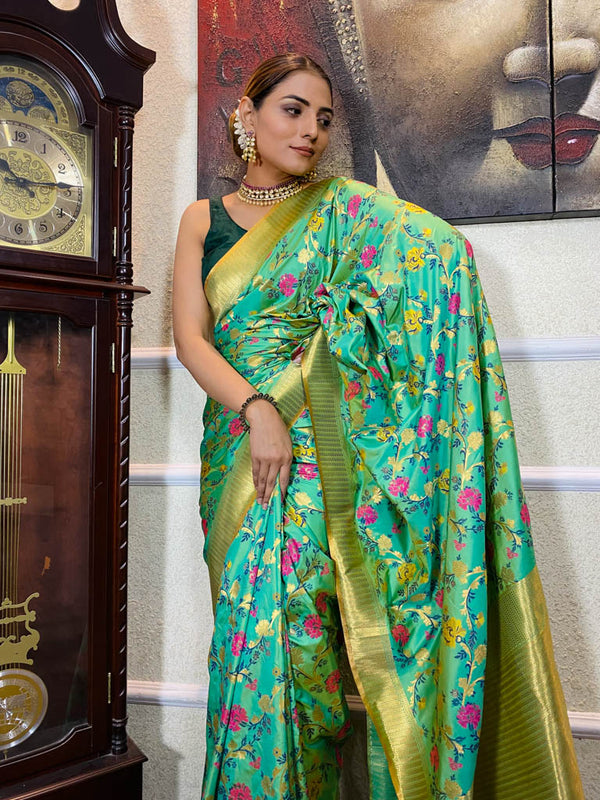 Parakeet Green Banarasi Silk Saree