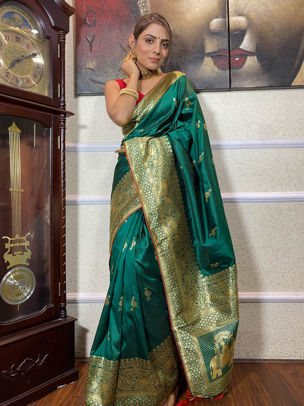 Peacock Green Banarasi Silk Saree