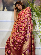 Magenta Red Georgette Bandhej Saree