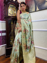 Frost Green Designer Banarasi Silk Saree
