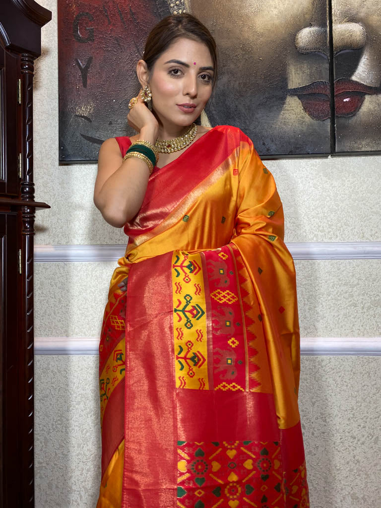 Mustard Yellow Patola Silk Saree