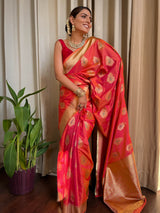 Tangerine Orange Meenakari Banarasi Silk Saree
