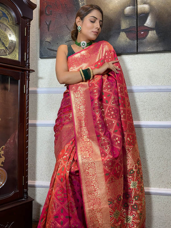 Carrot Red Katan Silk Patola Saree