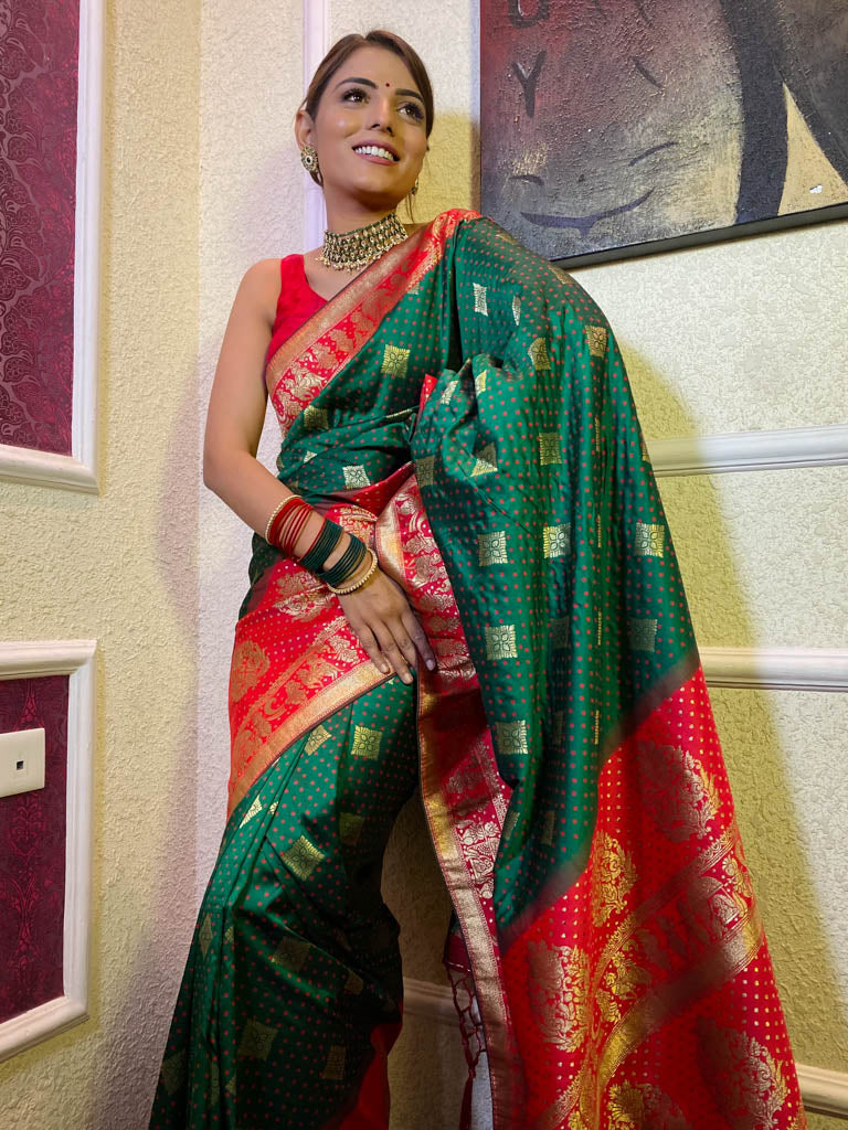 Pine Green Banarasi Handloom Silk Saree