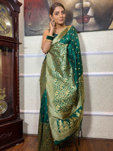 Peacock Green Banarasi Silk Saree