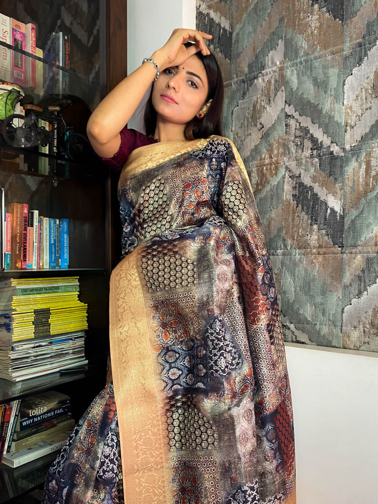 Berry Blue Uppada Cotton Silk Saree