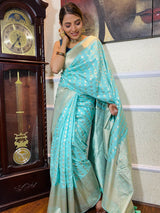 Pastel Blue Banarasi Silk Handloom Saree