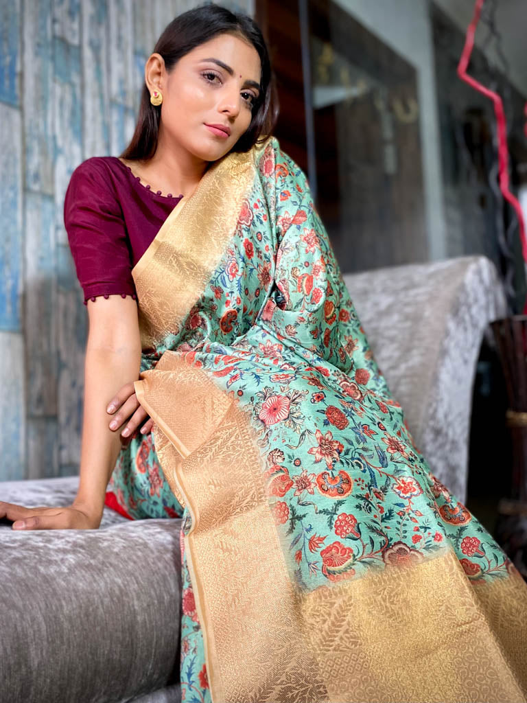 Seafoam Green Uppada Cotton Silk Saree