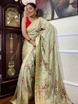 Olive Green Designer Banarasi Silk Saree