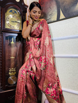 Amber Red Designer Banarasi Silk Saree