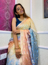 Multi Shade Hand Dyed Banarasi Silk Saree