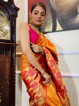 Mustard Gold Katan Silk Banarasi Handloom Saree