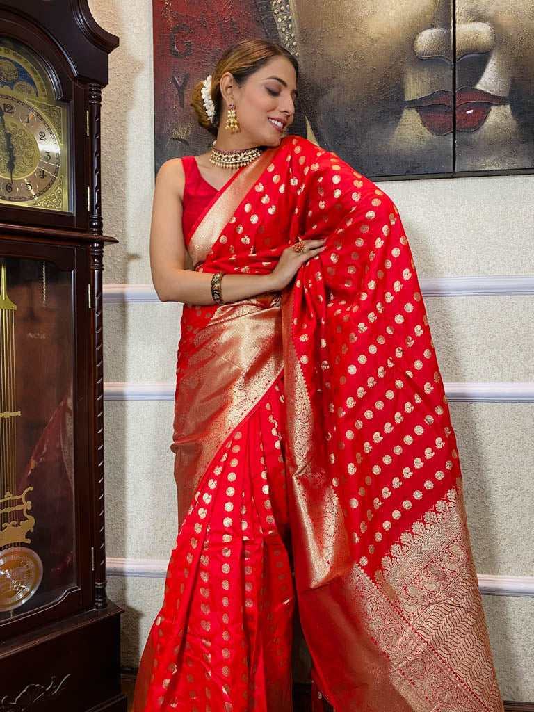 Crimson Red Banarasi Silk Handloom Saree