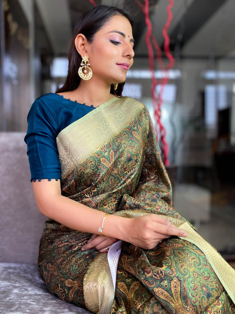 Pine Green Uppada Cotton Silk Saree