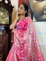Taffy Pink Organza Silk Saree